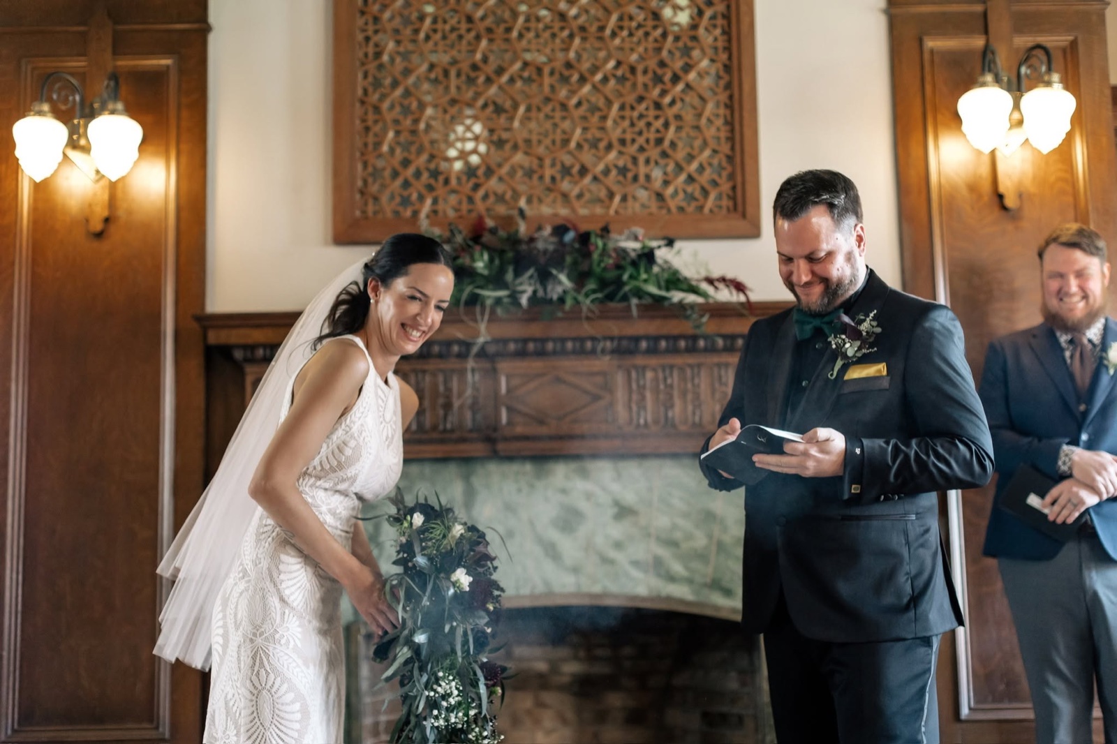 Sean and his wife during their wedding ceremony